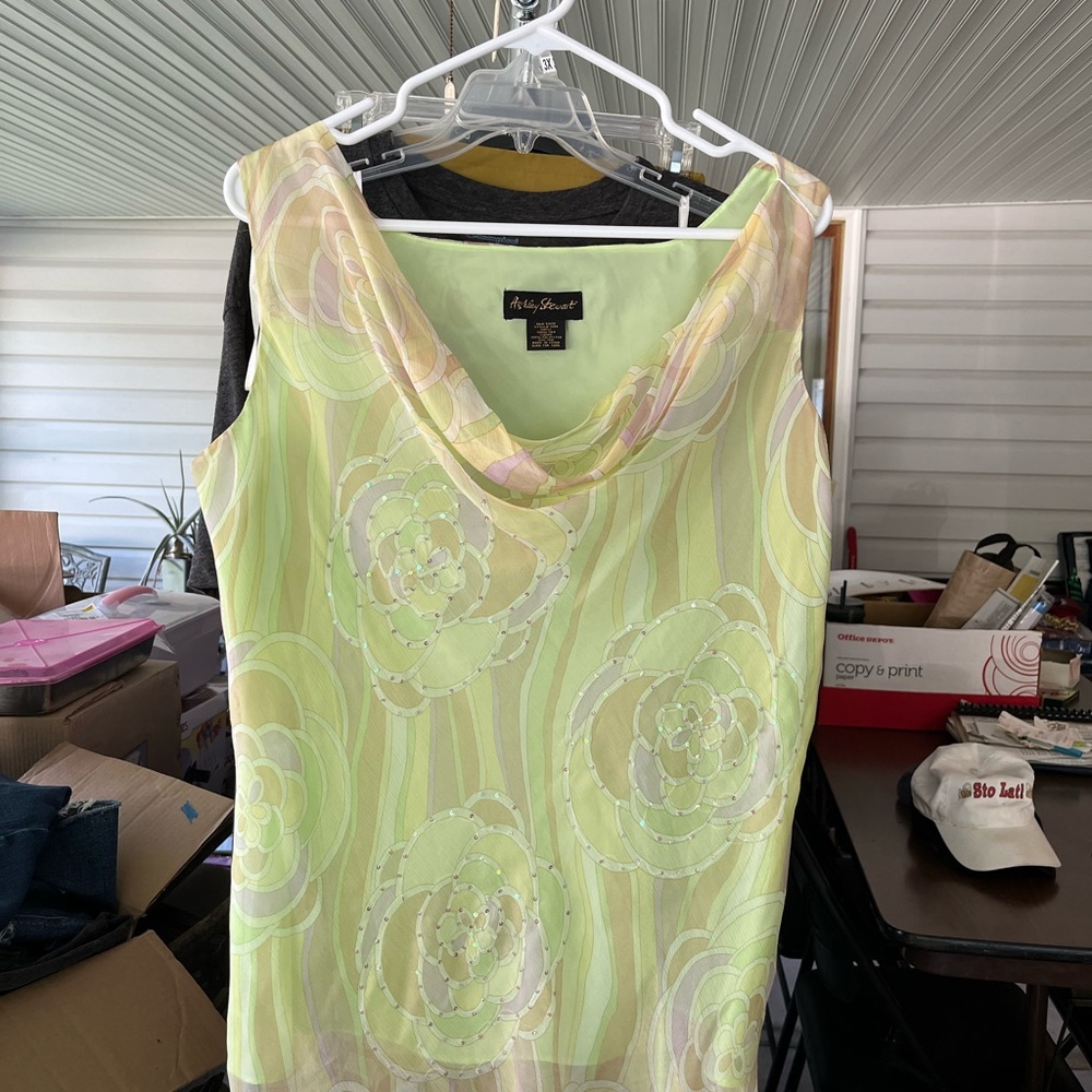 Ashley Stewart Pastel Floral Sleeveless Blouse and Matching Skirt